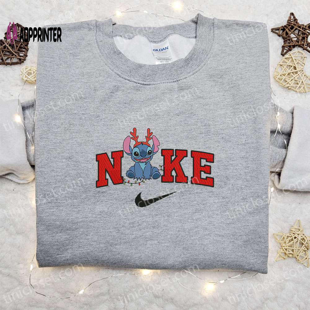Disney xmas x nike reindeer stitch sweatshirt: festive embroidered shirt for the best christmas gift Embroidered Shirt