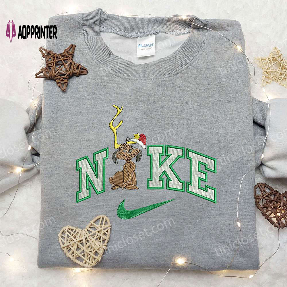 Dog xmas x nike embroidered shirt – festive christmas custom apparel Embroidered Shirt