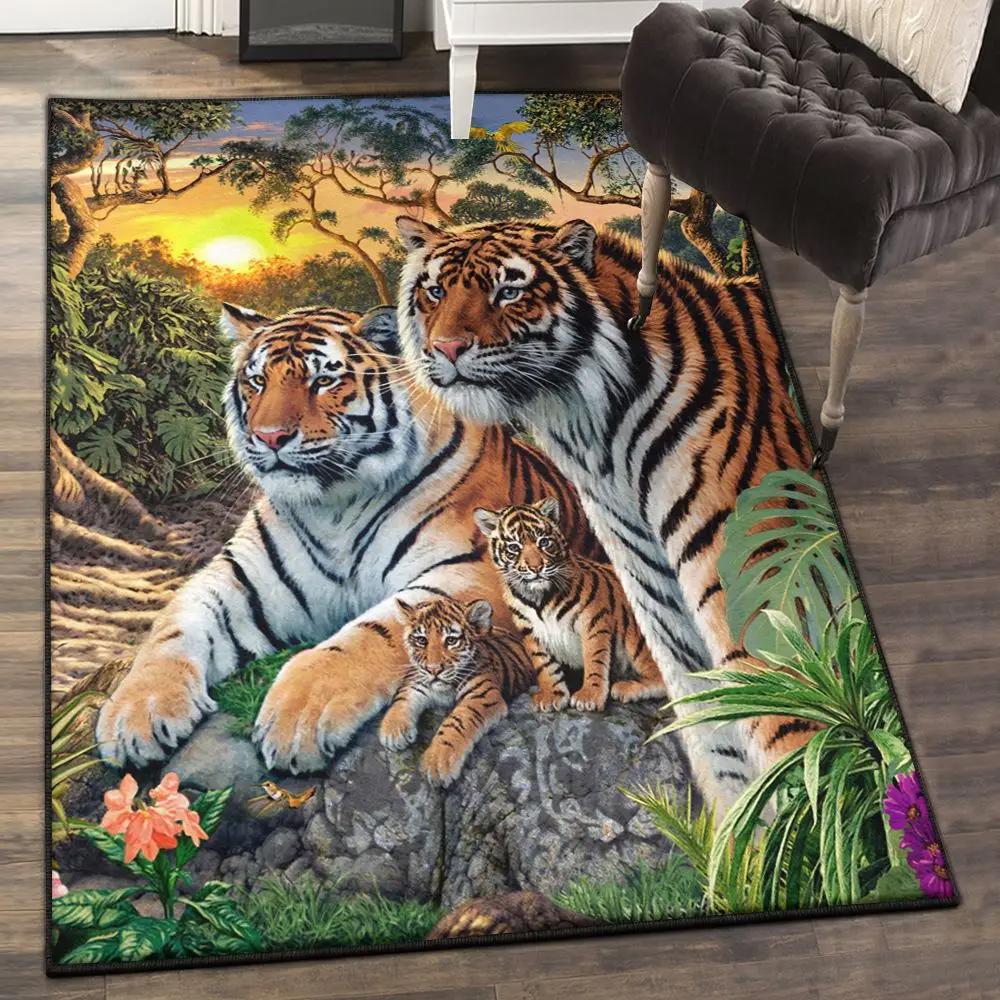 Family generations living room rugs, tiger family rug Rectangle Rug