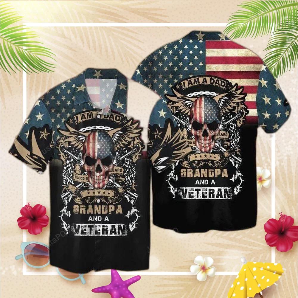 Father day gift i am a dad grandpa & a veteran hawaiian aloha shirts #kv Hawaii Shirt