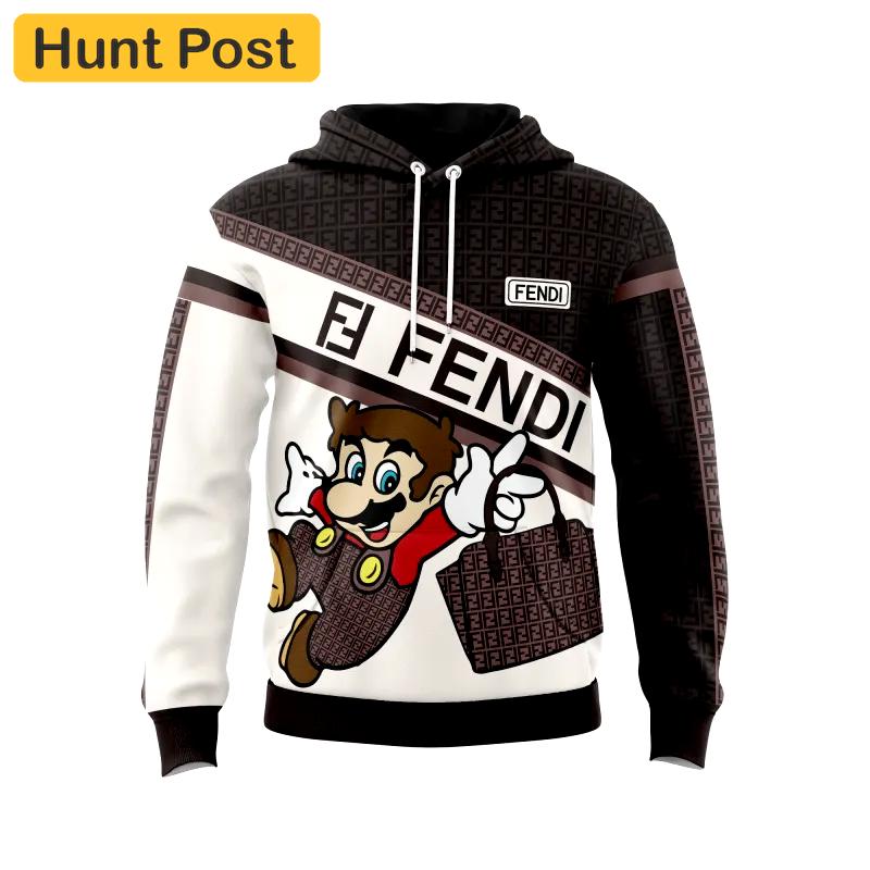 Fendi mario brown white unisex hoodie outfit for men women luxury brand clothing special gift Hoodie 3D