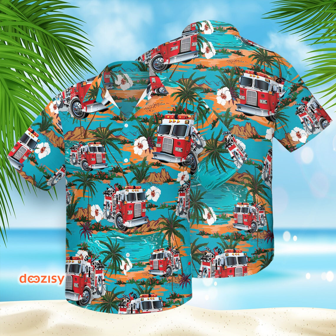 Fire truck summer hawaiian shirt Hawaii Shirt Shorts & Flip Flops