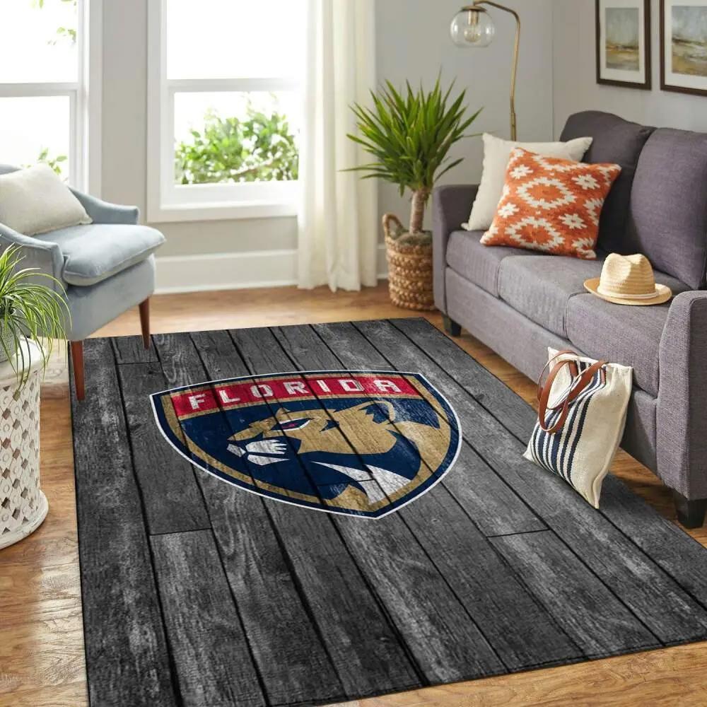 Florida panthers nhl grey rug wooden style living room regtangle carpet Rectangle Rug