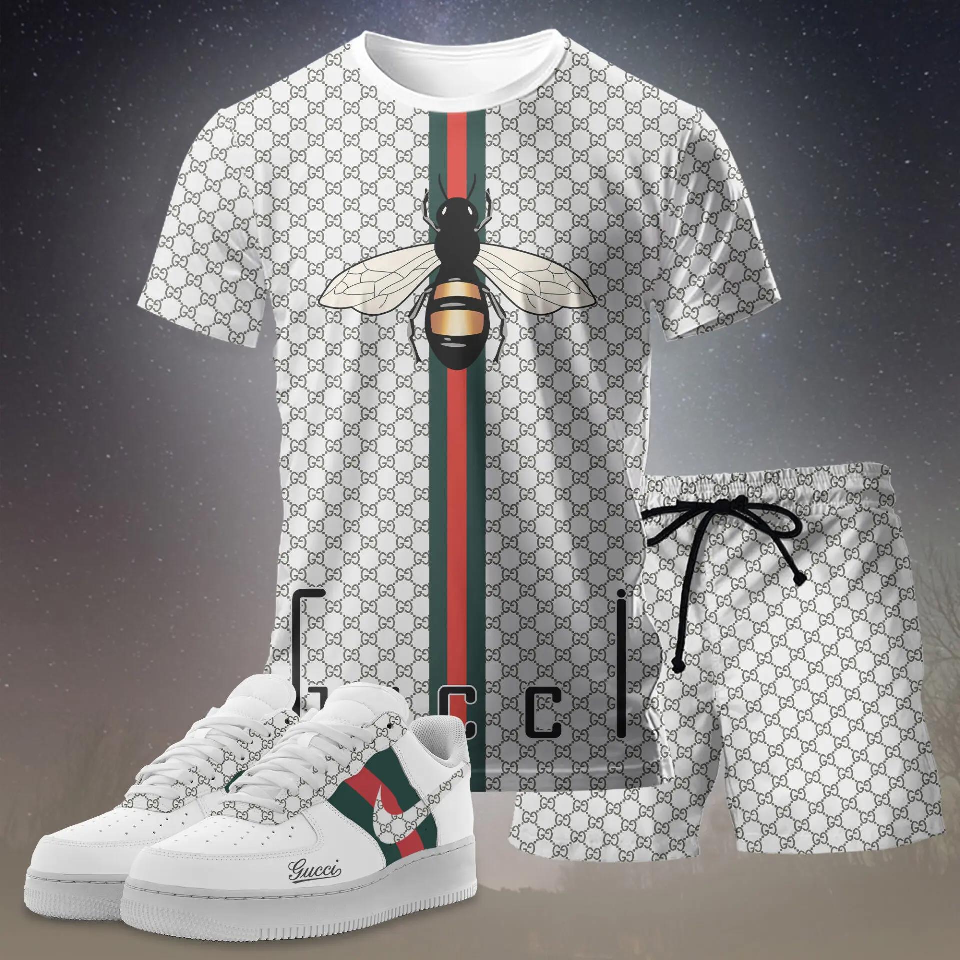 For the girls who love bold minimal statements, graphic bee stripe tee outfit t-shirt – white monogram print | clean girl aesthetic outfit ideas T-Shirt Short Sneakers Set