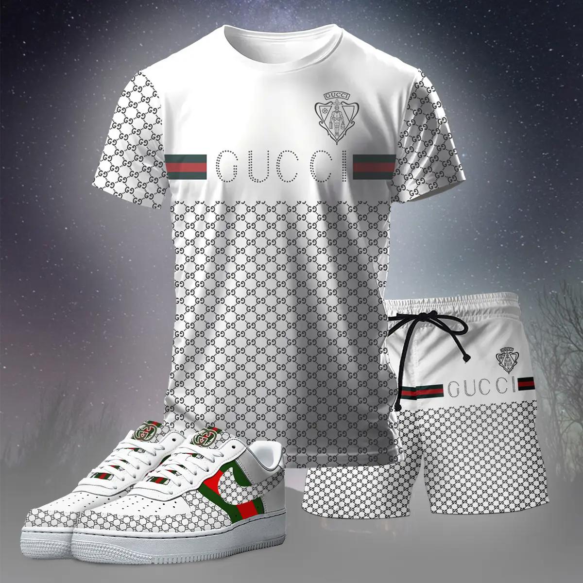 For the girls who love clean luxury streetwear, gucci inspired graphic tee set – white monogram casual everyday outfit T-Shirt Short Sneakers Set