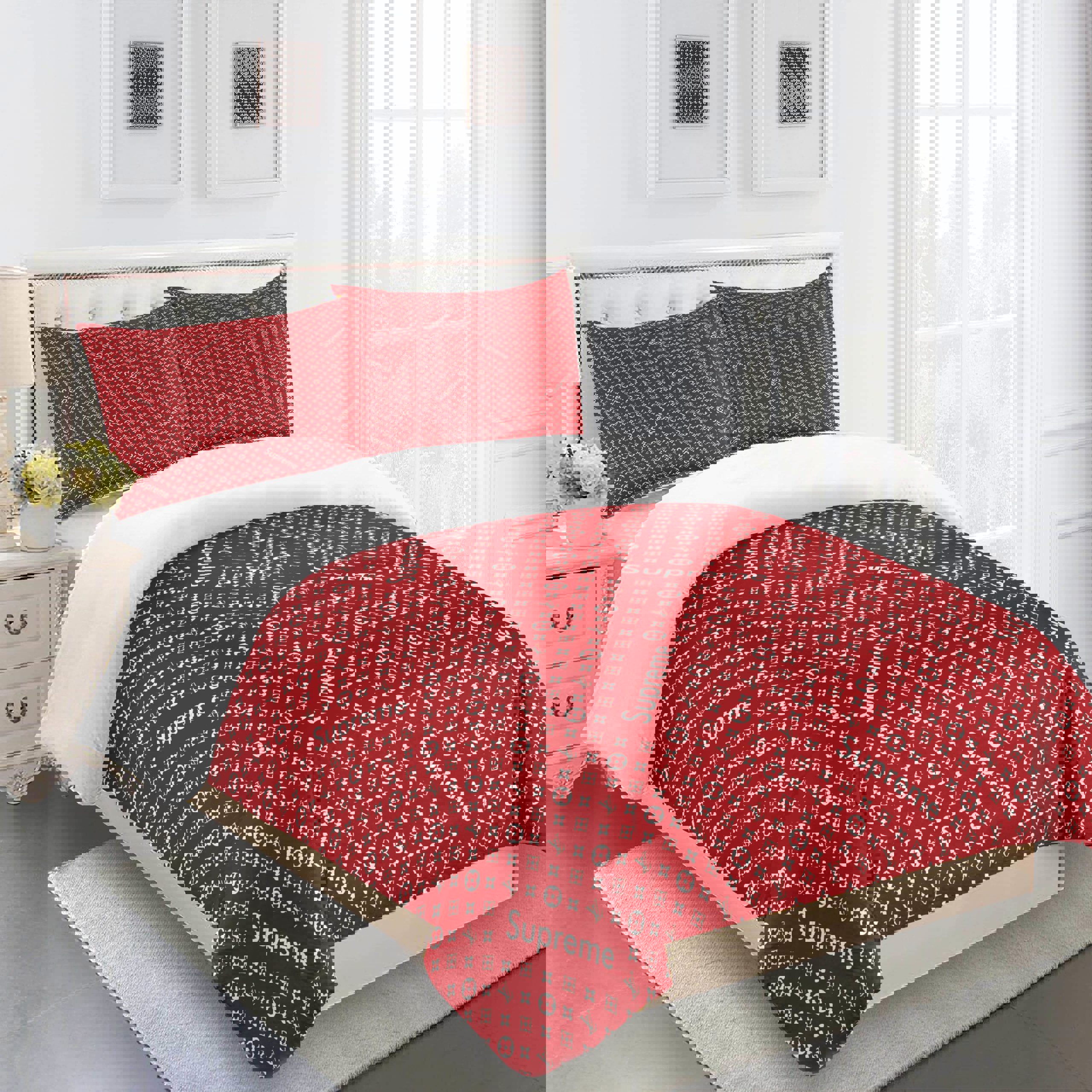Fullred supreme louis vuitton logo type 2315 Bedding Sets luxury ideas blankets duvet bedspread bedclothes hyperbeast Bedroom sheets bed linen covers home decor premium fashion brand