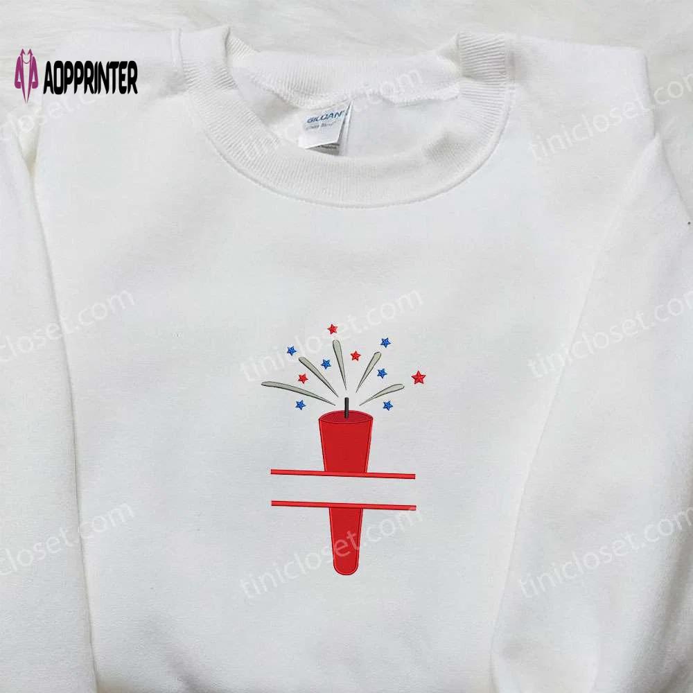 Get festive with american red firecracker embroidered shirt – top national day gift & best patriotic shirt! Embroidered Shirt
