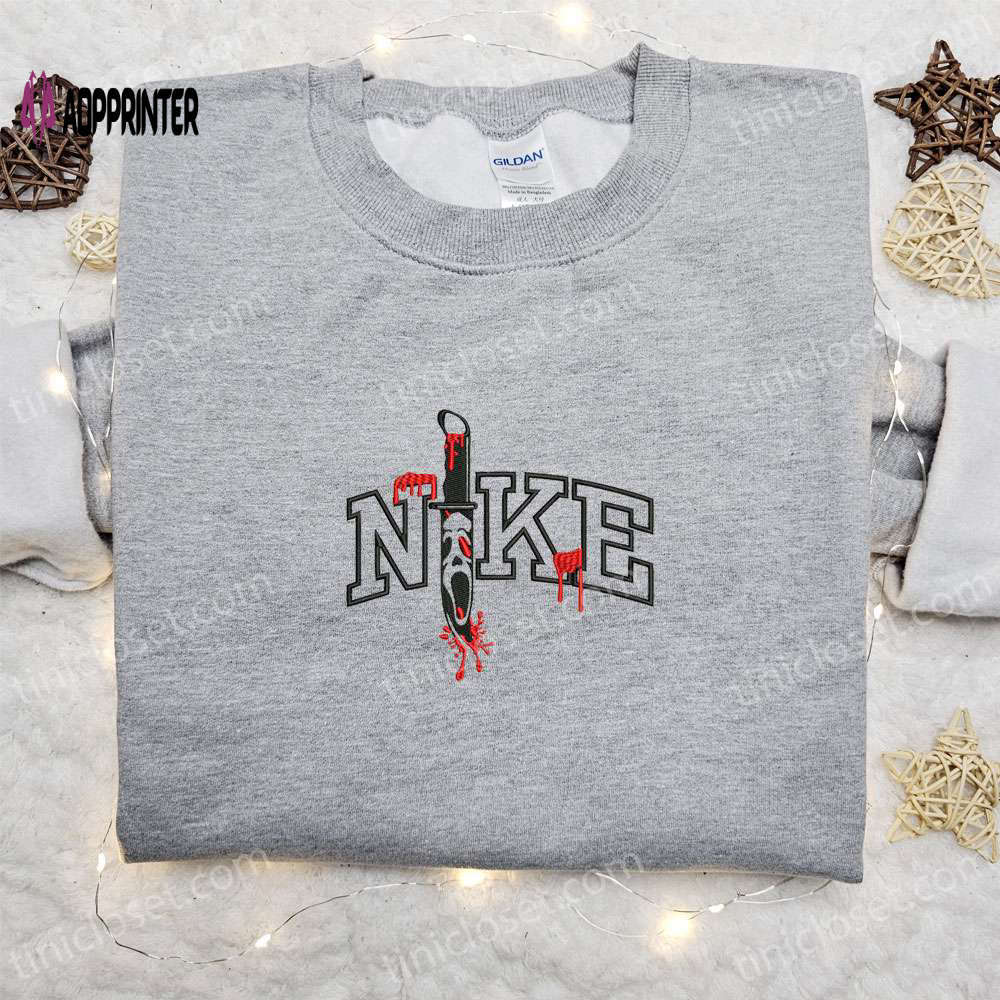 Ghostface blade knife x nike movie embroidered sweatshirt: best halloween gift idea for family Embroidered Shirt