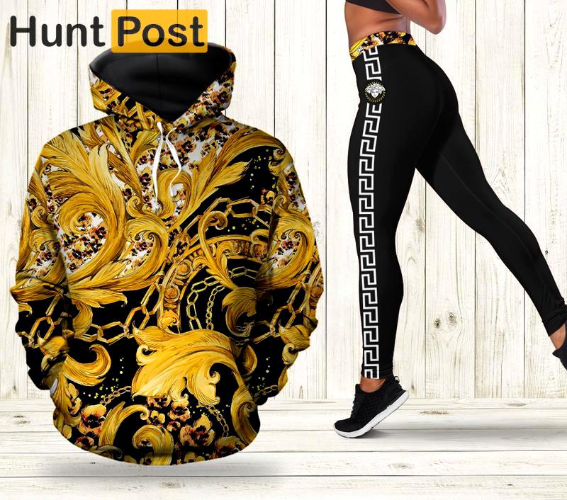 Gianni versace gold hoodie leggings luxury brand clothing clothes outfit for women 128 hcst 73 Hoodie Leggings Set