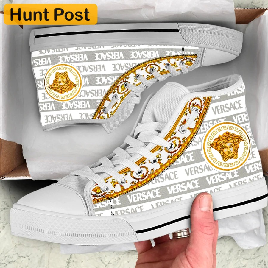Gianni versace white gold high top canvas shoes sneakers hot best for men women hot 2023 59 High Top Canvas Shoes
