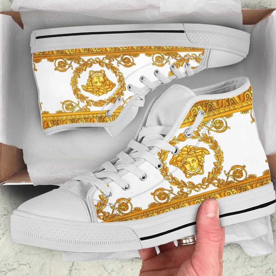 Gianni versace white gold high top canvas shoes sneakers hot best for men women hot 2023 62 High Top Canvas Shoes