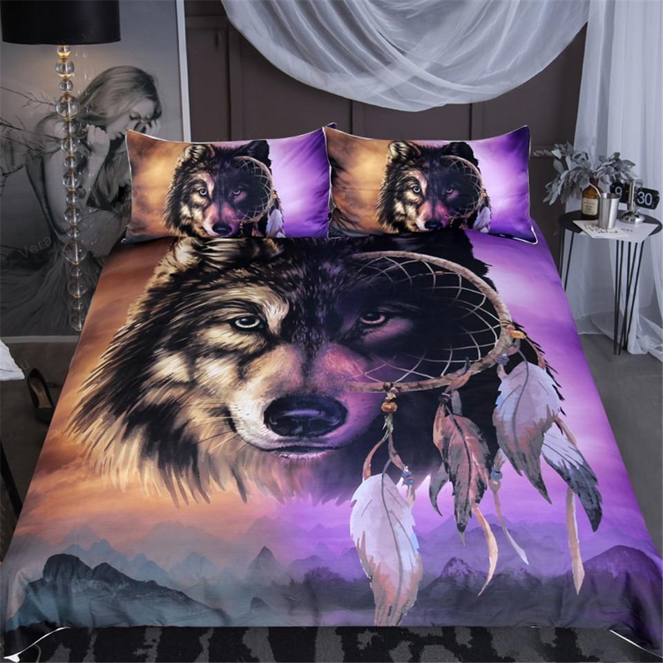 Gift for wolf lover tribal wolf   with dreamcatcher Bedding Sets sheets home decor covers bedclothes blankets duvet bedroom idea bed linen bedspread