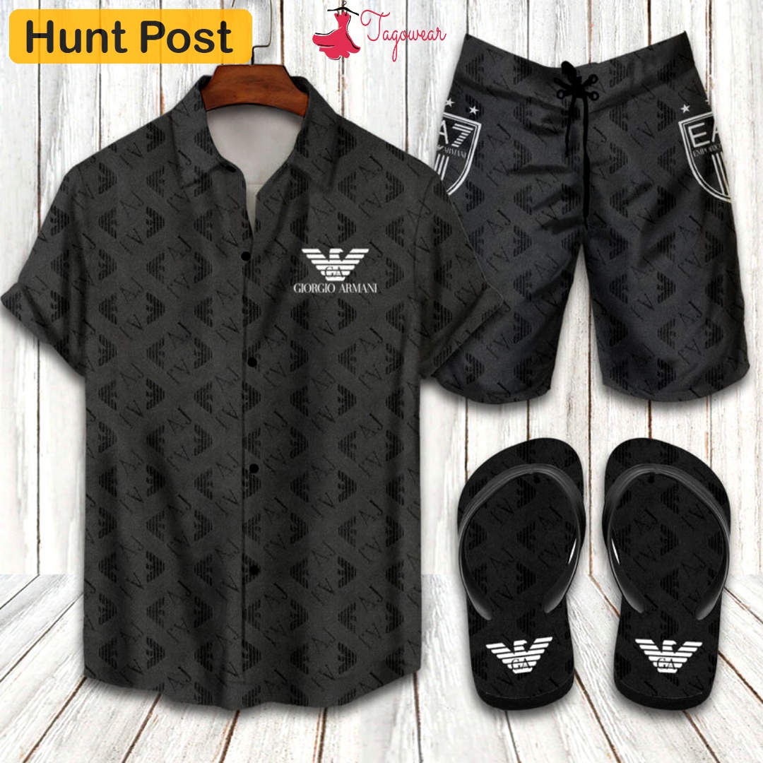 Giorgio armani  flip flops and combo hawaiian shirt, beach shorts luxury summer clothes style #214 Hawaii Shirt Shorts & Flip Flops