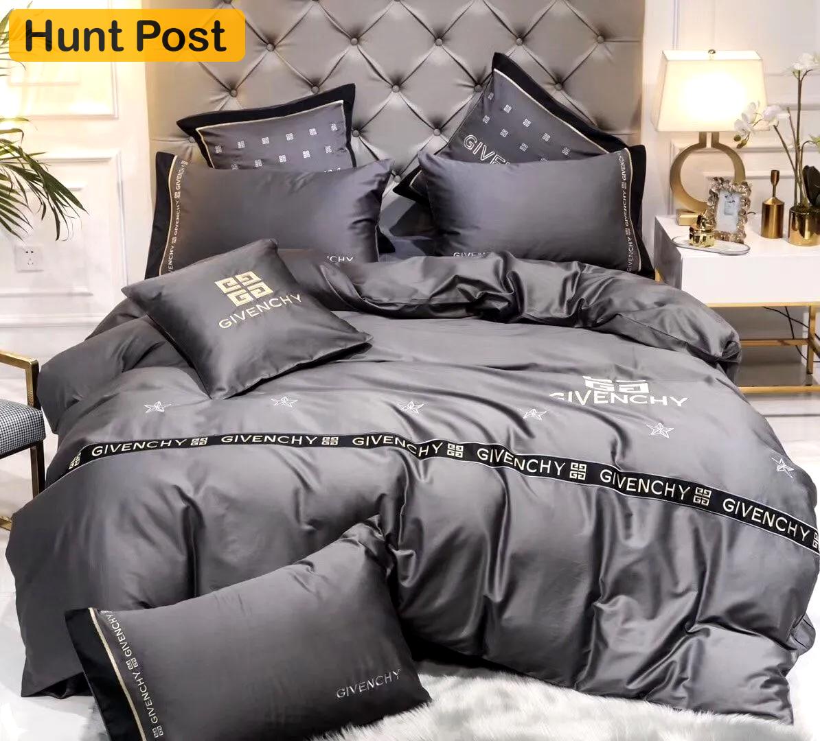 Givenchy grey luxury brand high-end bedding sets, bedroom decor , thanksgiving decorations for home best luxury bed sets gift thankgivings and christmas Bedding Sets