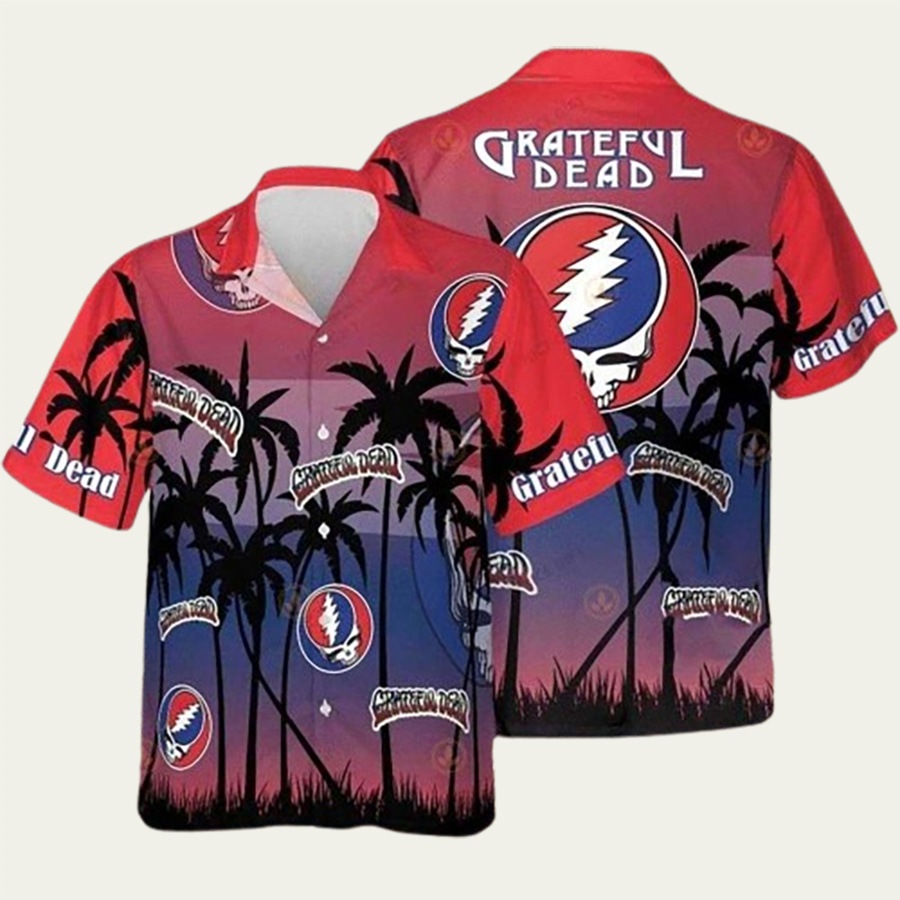 Grateful dead button up summer beach hawaiian shirt Hawaii Shirt Shorts & Flip Flops
