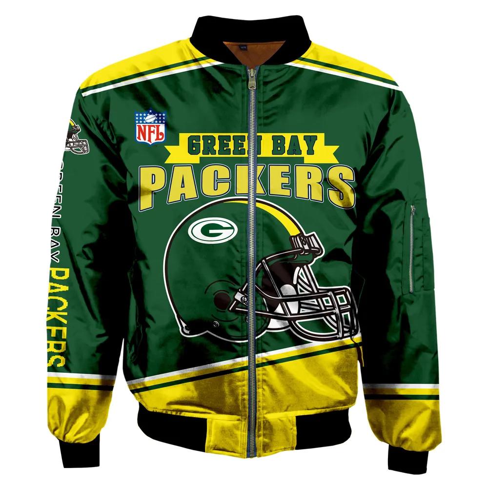 Green bay packers logo pattern bomber jacket – green and yellow Bomber Jacket