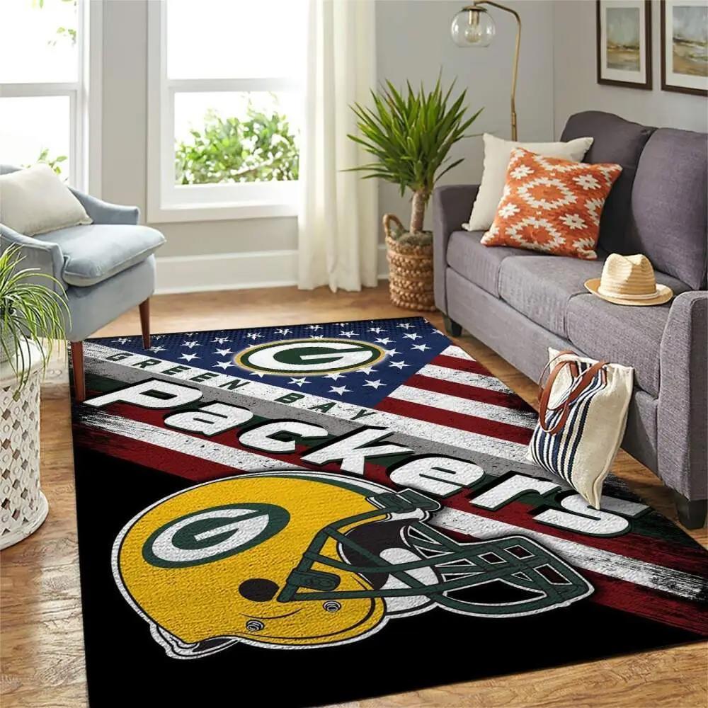Green bay packers nfl american flag style living room rug regtangle carpet Rectangle Rug