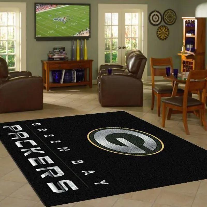 Green bay packers nfl team chrome nice gift living room rug regtangle carpet 1 Rectangle Rug