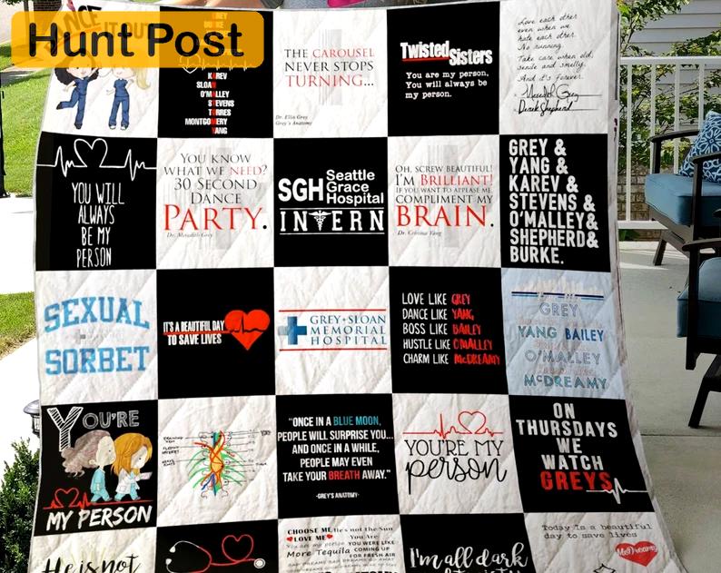 Grey anatomy fleece blanket, grey's anatomy fan gift, it’s a beautiful day to save lives fleece blanket quilt Quilt Blanket