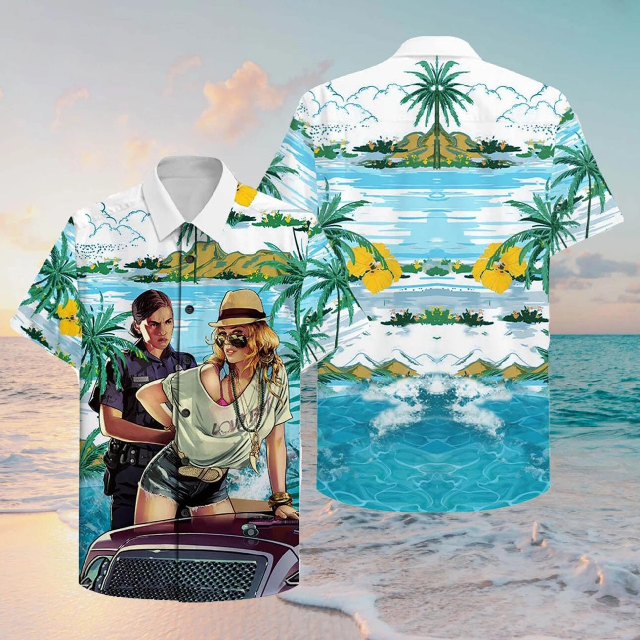 Gta v sexy beach girl hawaiian aloha shirts Hawaii Shirt Shorts & Flip Flops