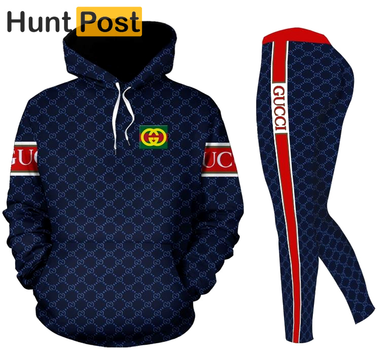 Gucci 3d blue red stripe full print hoodie and leggings set 297 hcst 2 Hoodie Leggings Set