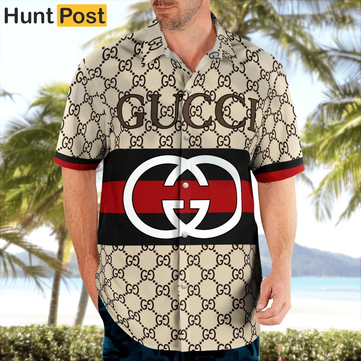 Gucci beige luxury brand premium fashion hawaii shirt for men 21 Hawaii Shirt