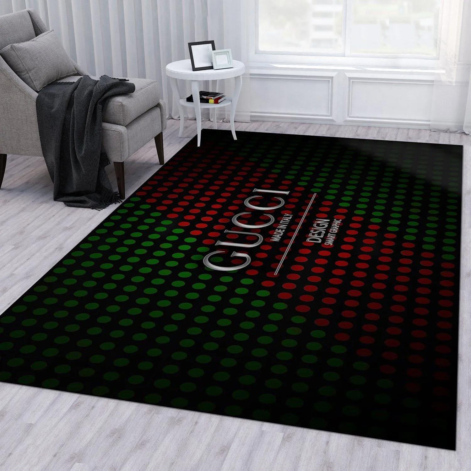 Gucci black logo type 1048. Upgrade Your Living Room with Luxury Home Decor: Area Carpets, Floor Decor, Door Mats, and Hot Gift Items with style a High-End Fashion Brand Rectangle Rug
