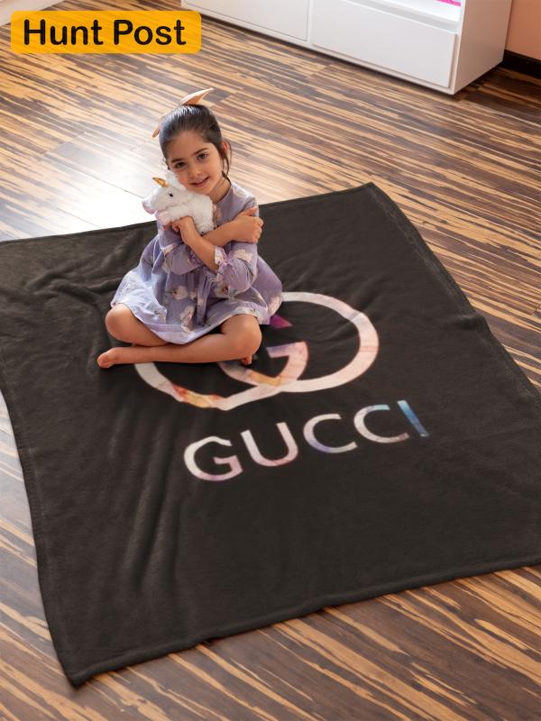 Gucci black luxury brand new logo premium blanket fleece home decor 188 Blanket Fleece