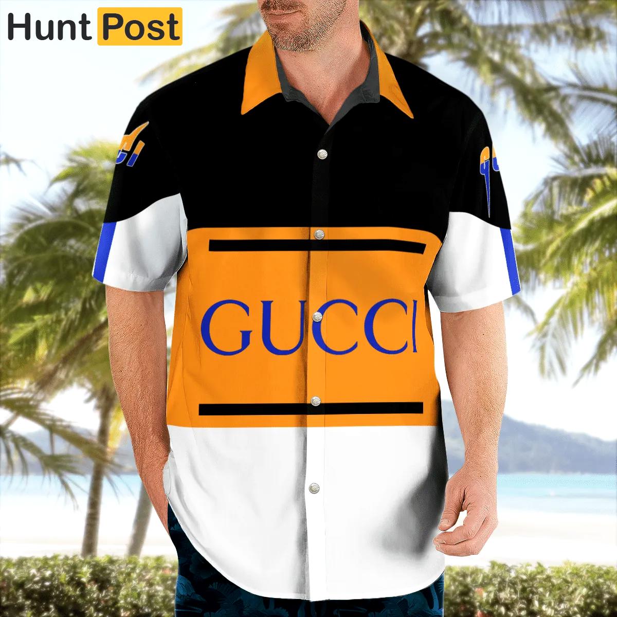 Gucci black orange luxury brand premium fashion hawaii shirt for men 39 Hawaii Shirt
