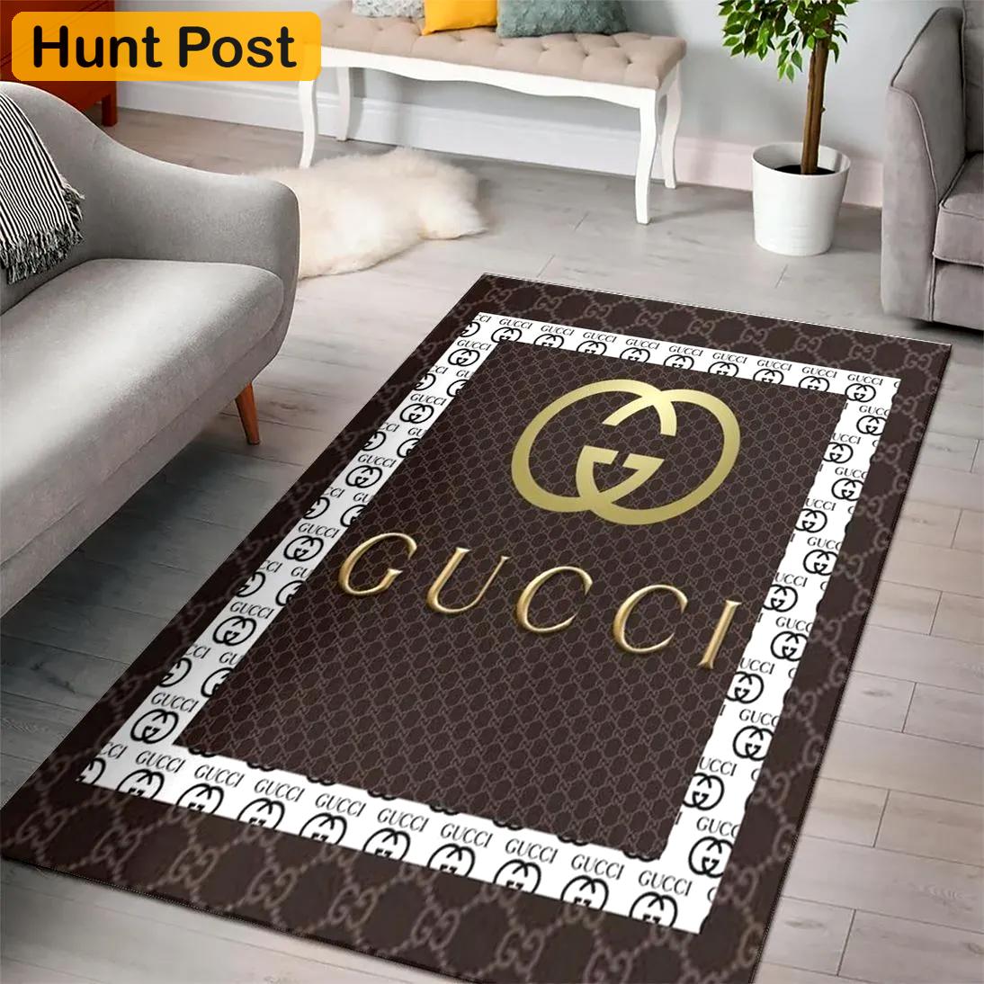 Gucci brown logo type 274. Upgrade Your Living Room with Luxury Home Decor: Area Carpets, Floor Decor, Door Mats, and Hot Gift Items with style a High-End Fashion Brand Rectangle Rug