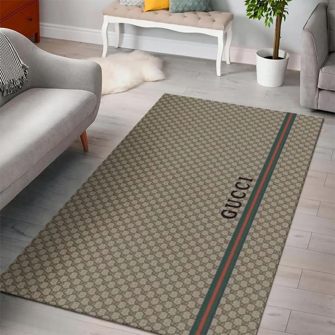 Gucci brown logo type 275. Upgrade Your Living Room with Luxury Home Decor: Area Carpets, Floor Decor, Door Mats, and Hot Gift Items with style a High-End Fashion Brand Rectangle Rug
