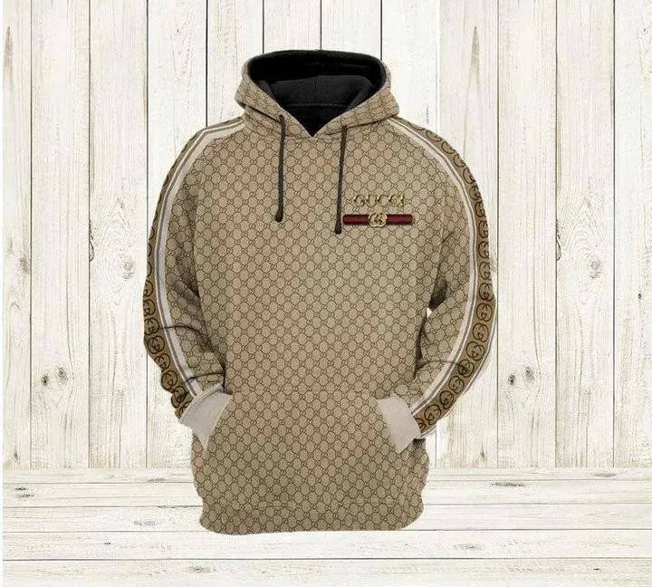 Gucci brown unisex hoodie gucci logo hoodie for men women Hoodie 3D