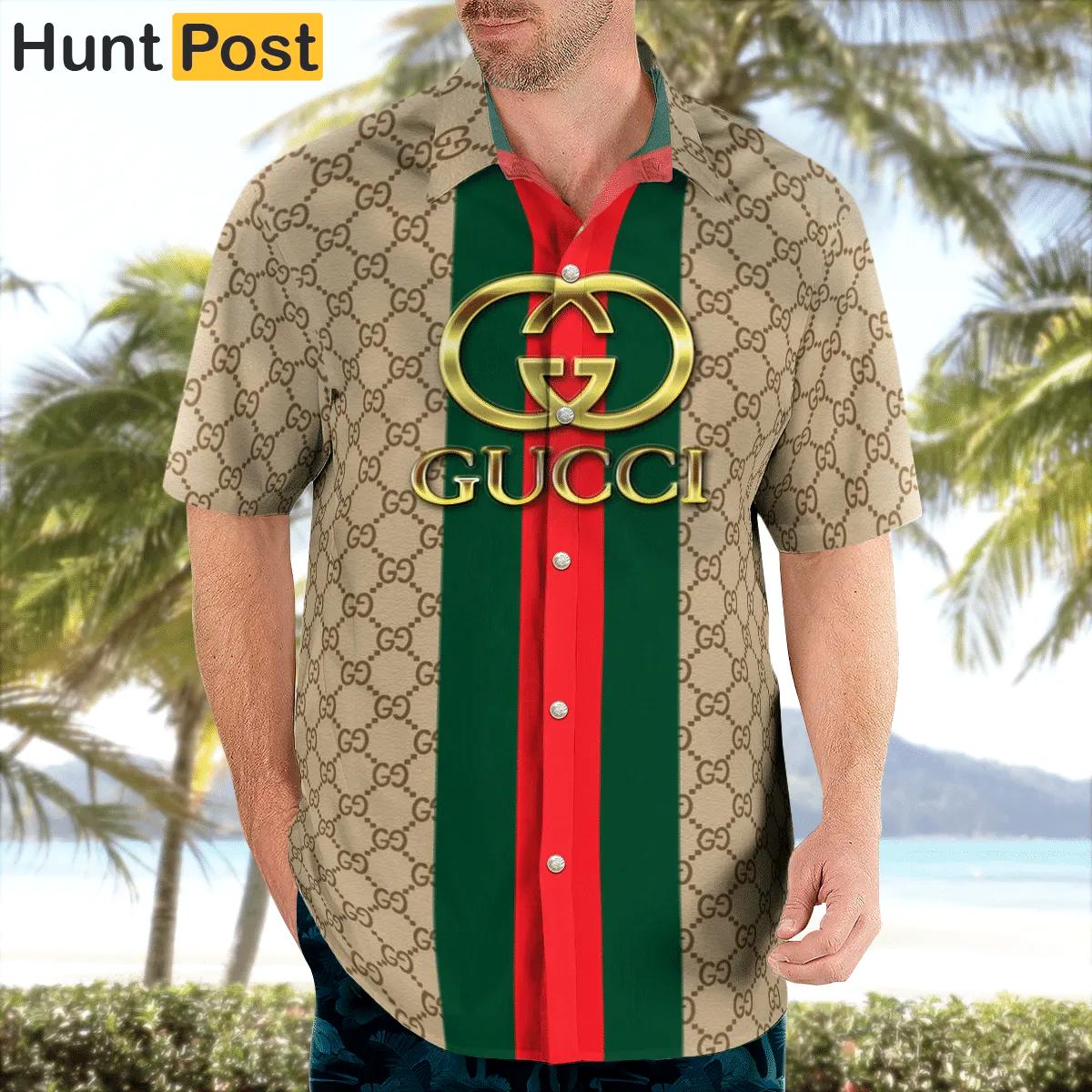 Gucci cream stripes luxury brand premium fashion hawaii shirt for men 34 Hawaii Shirt