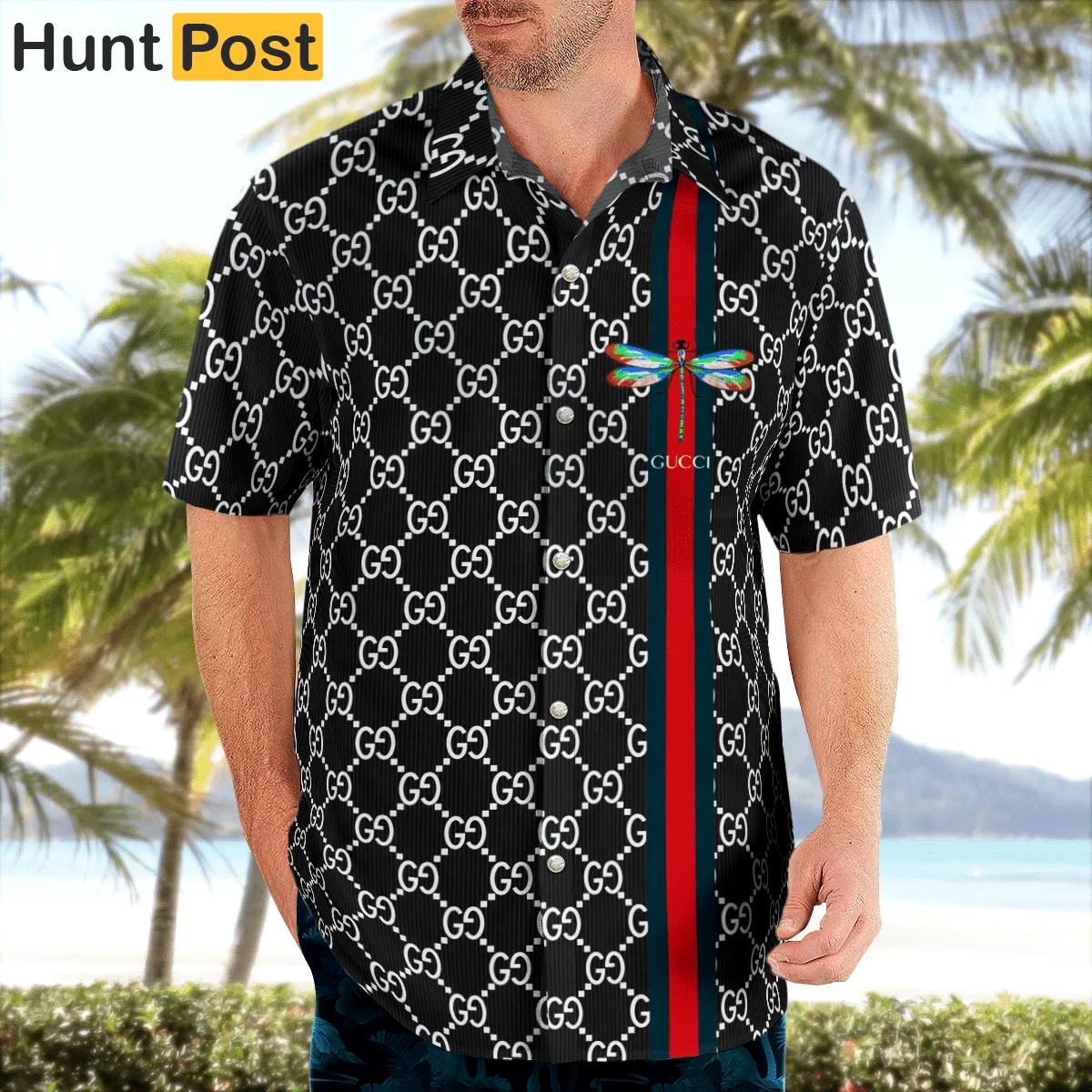Gucci dragonfly black luxury brand premium fashion hawaii shirt for men 29 Hawaii Shirt