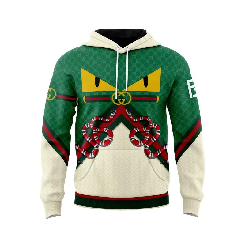 Gucci fendi snake green unisex hoodie outfit for men women luxury brand clothing Hoodie 3D