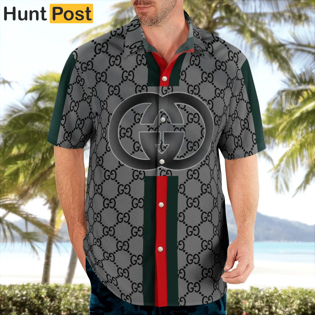 Gucci grey stripes luxury brand premium fashion hawaii shirt for men 32 Hawaii Shirt