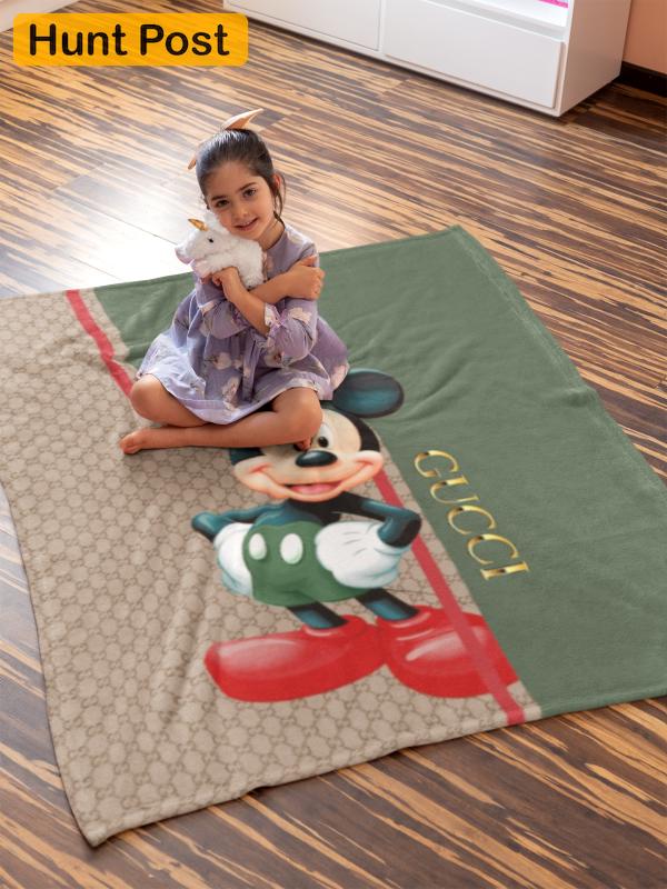 Gucci mickey luxury brand logo premium blanket fleece home decor 217 Blanket Fleece