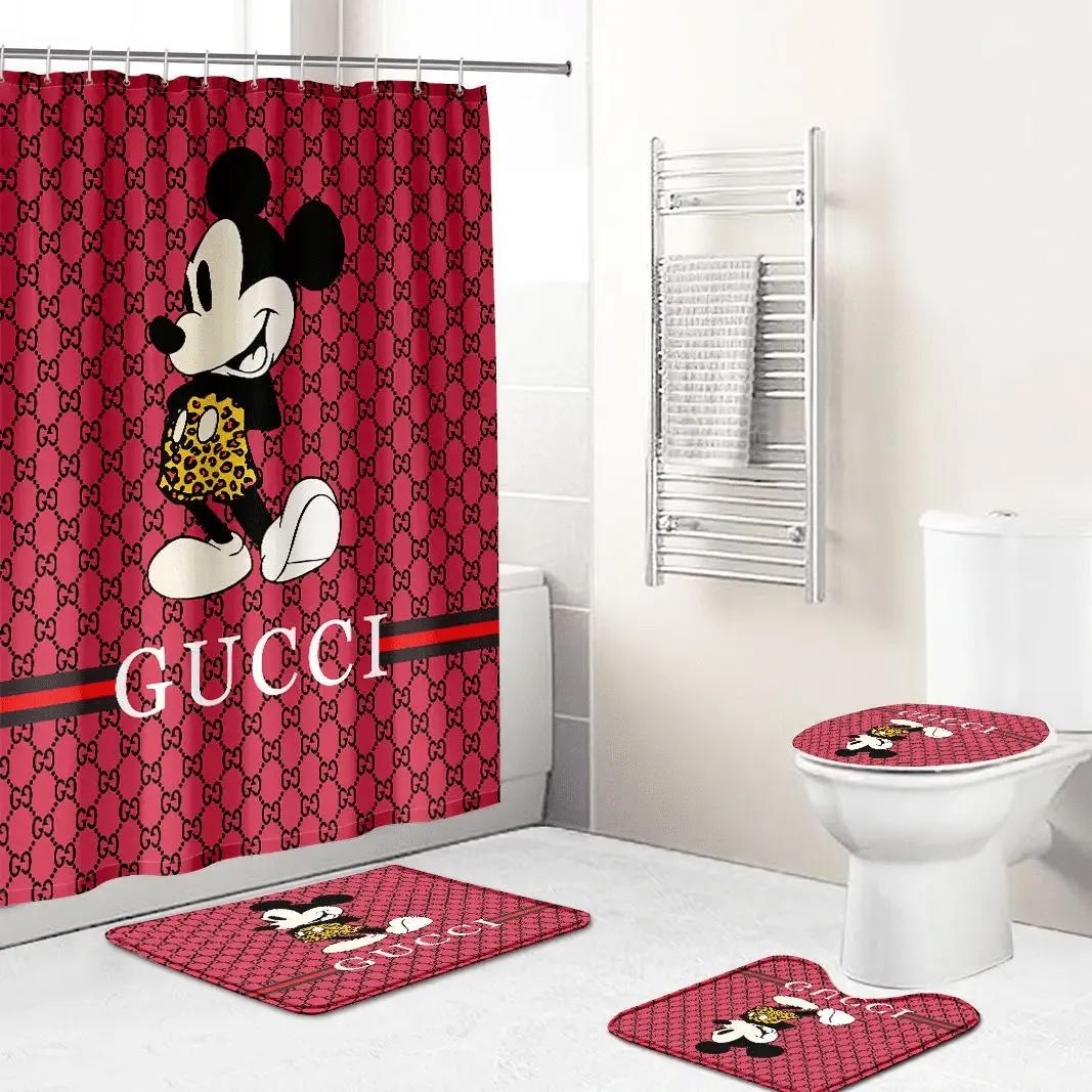 Gucci mickey red logo type 1200 Bathroom Accessory Sets Home Decor Bath Mat Set Luxury Fashion Brand Hypebeast Bathroom Waterproof Shower Curtain Bathroom Sets Pedestal Rug Toilet Cover