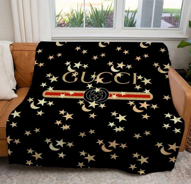 Gucci moon star logo luxury brand premium blanket fleece home decor 49 Blanket Fleece