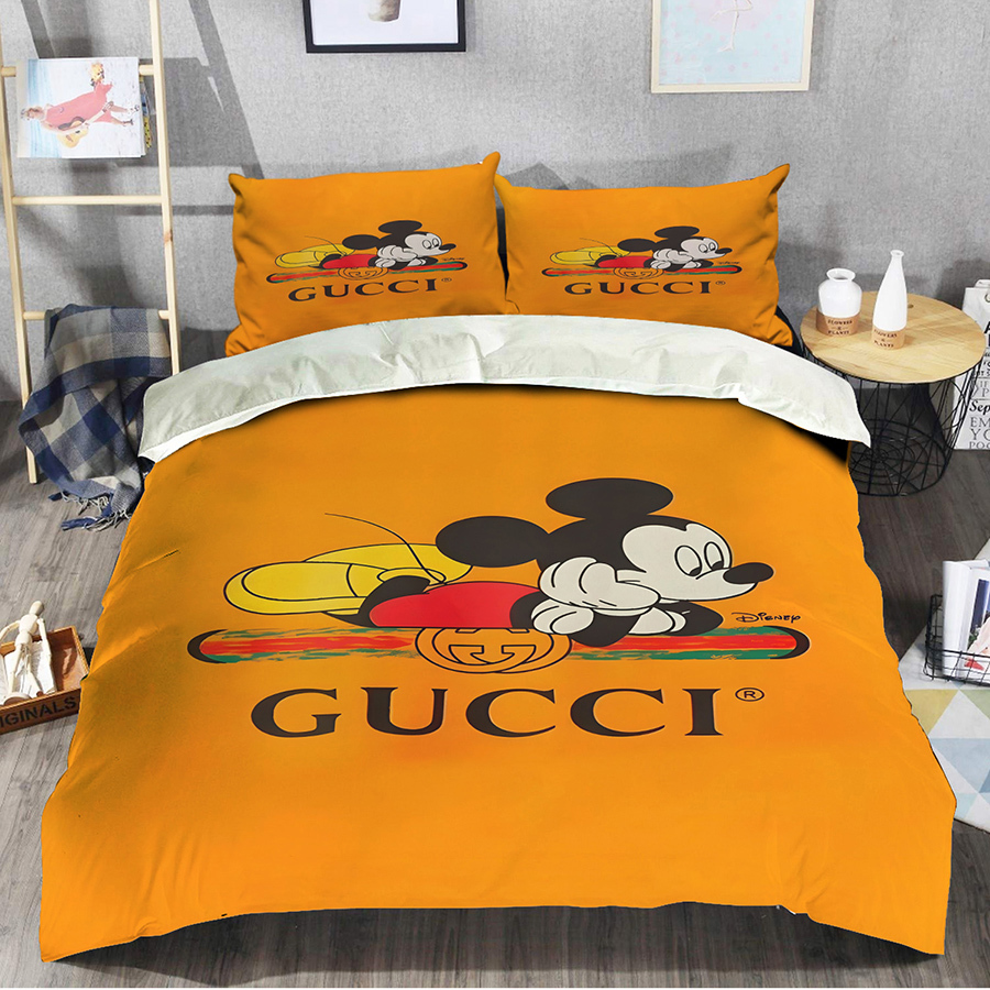 Gucci orange mickey logo type 336 Bedding Sets premium fashion brand home decor hyperbeast Bedroom bed linen duvet blankets bedclothes sheets bedspread covers luxury ideas