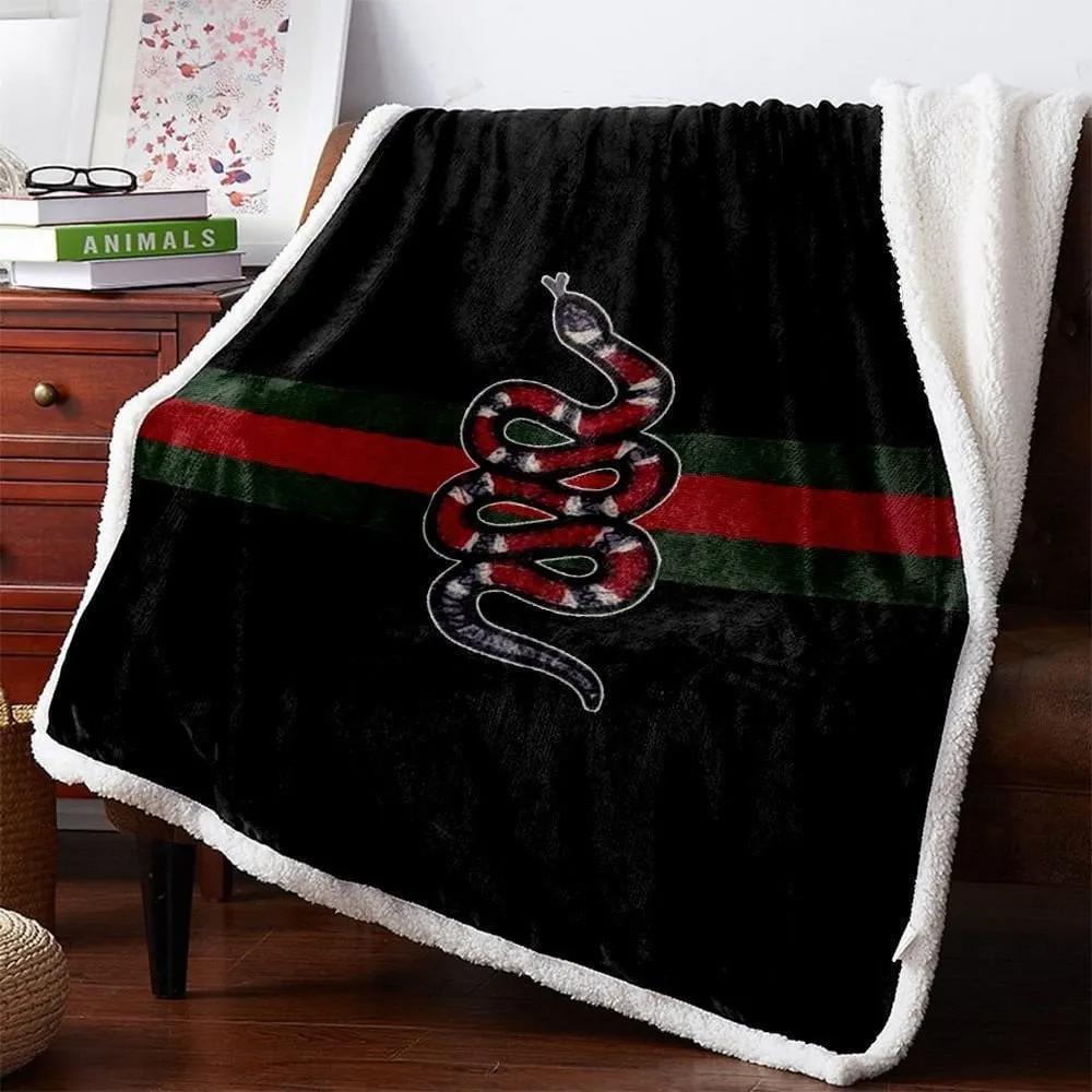 Gucci red snake black luxury brand premium blanket fleece home decor 6 Blanket Fleece