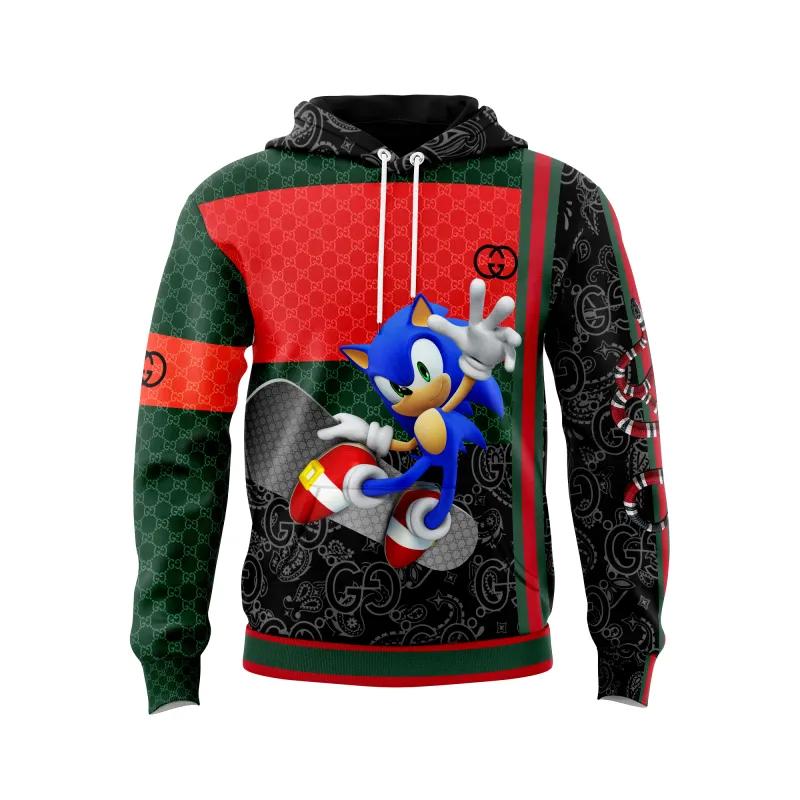 Gucci sonic snake red black green unisex hoodie outfit for men women luxury brand clothing special gift Hoodie 3D