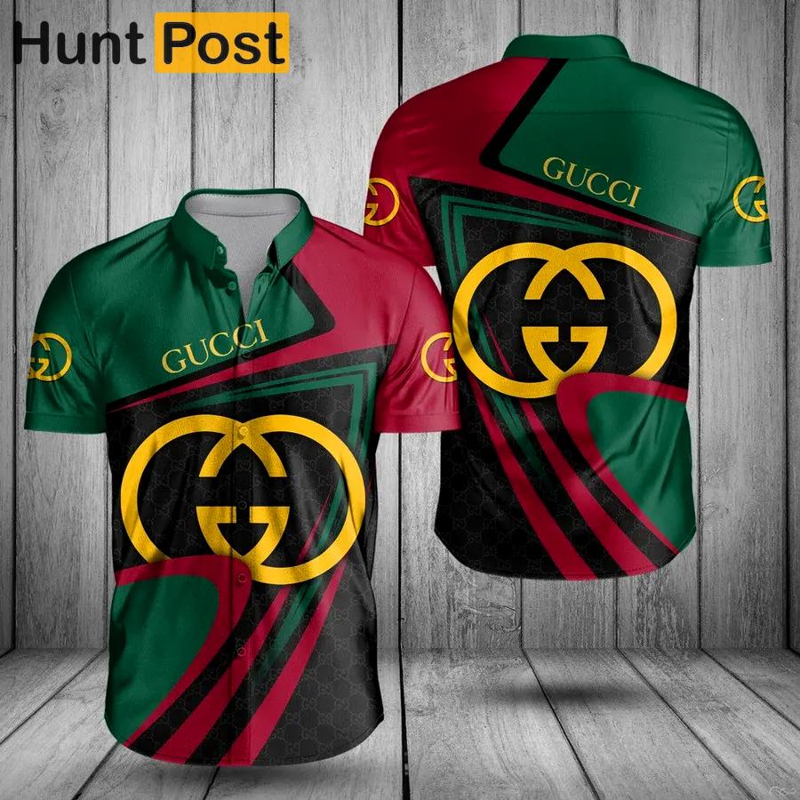 Gucci yellow logo green red luxury brand premium fashion hawaii shirt for men 24 Hawaii Shirt
