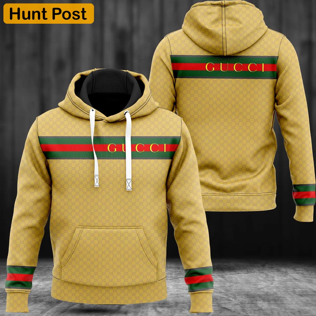 Gucci yellow luxury unisex hoodie luxury brand outfit for men women Hoodie 3D