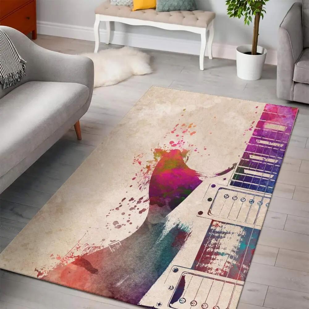 Guitar instrument area rug living room rug home decor gift for fans halloween gift Rectangle Rug