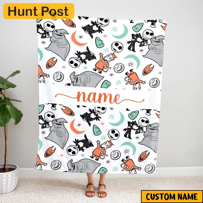 Halloween decorations custom jack skellington and sally fleece mink sherpa, halloween blanket, oogie boogie halloween blanekt, skull, the night before christmas Quilt Blanket