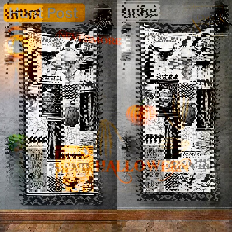 Halloween decorations nevermore black cats and raven halloween fleece blanket, mink sherpa blanket, black cat blanket, halloween quilt Quilt Blanket