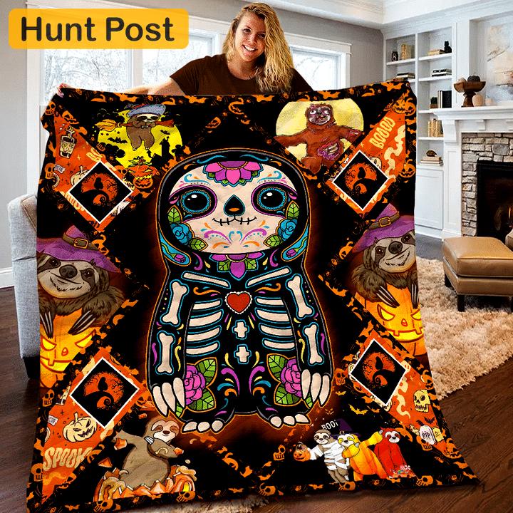 Halloween decorations sloth halloween quilt blanket Quilt Blanket