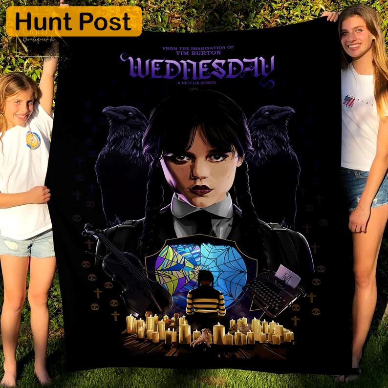 Halloween decorations wednesday addams series halloween fleece blanket, mink sherpa blanket, wednesday addams quilt, wednesday movie quilt Quilt Blanket