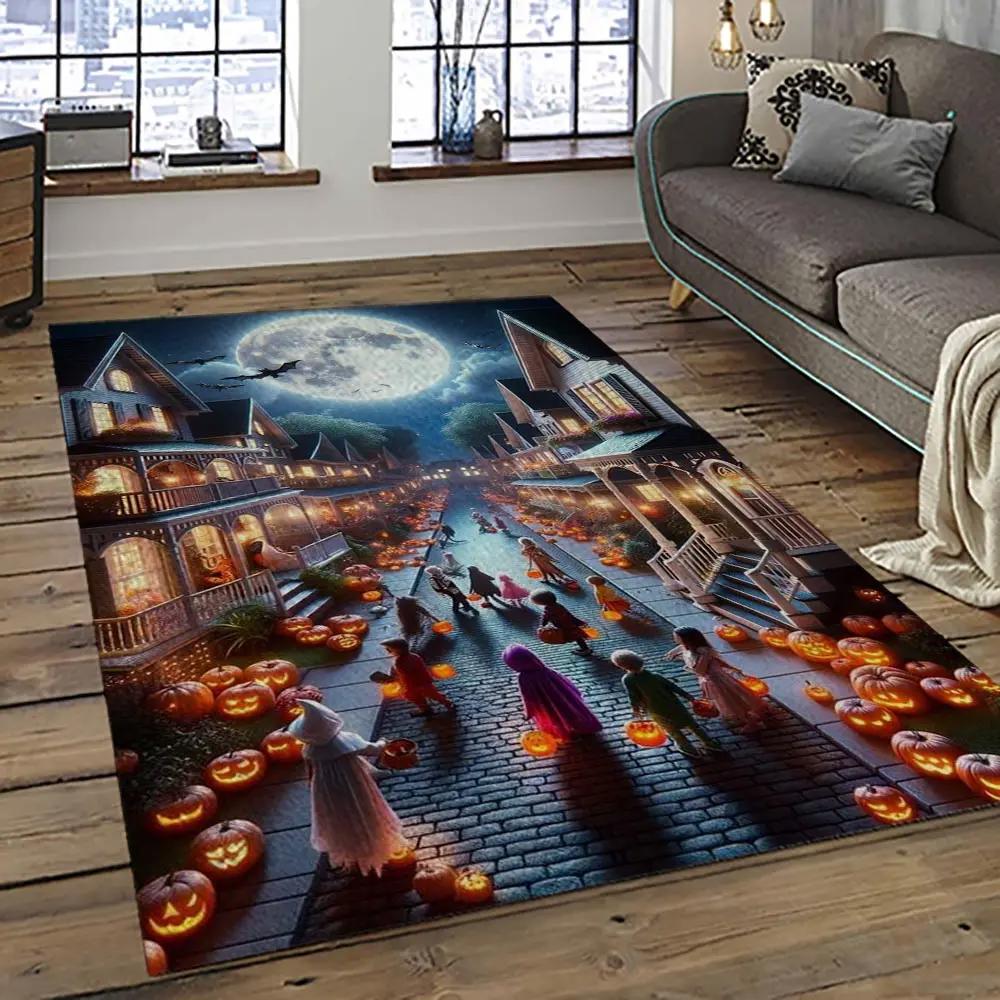 Halloween style pumpkin autumn retangle carpet area rug home decor halloween gift hal32 Rectangle Rug
